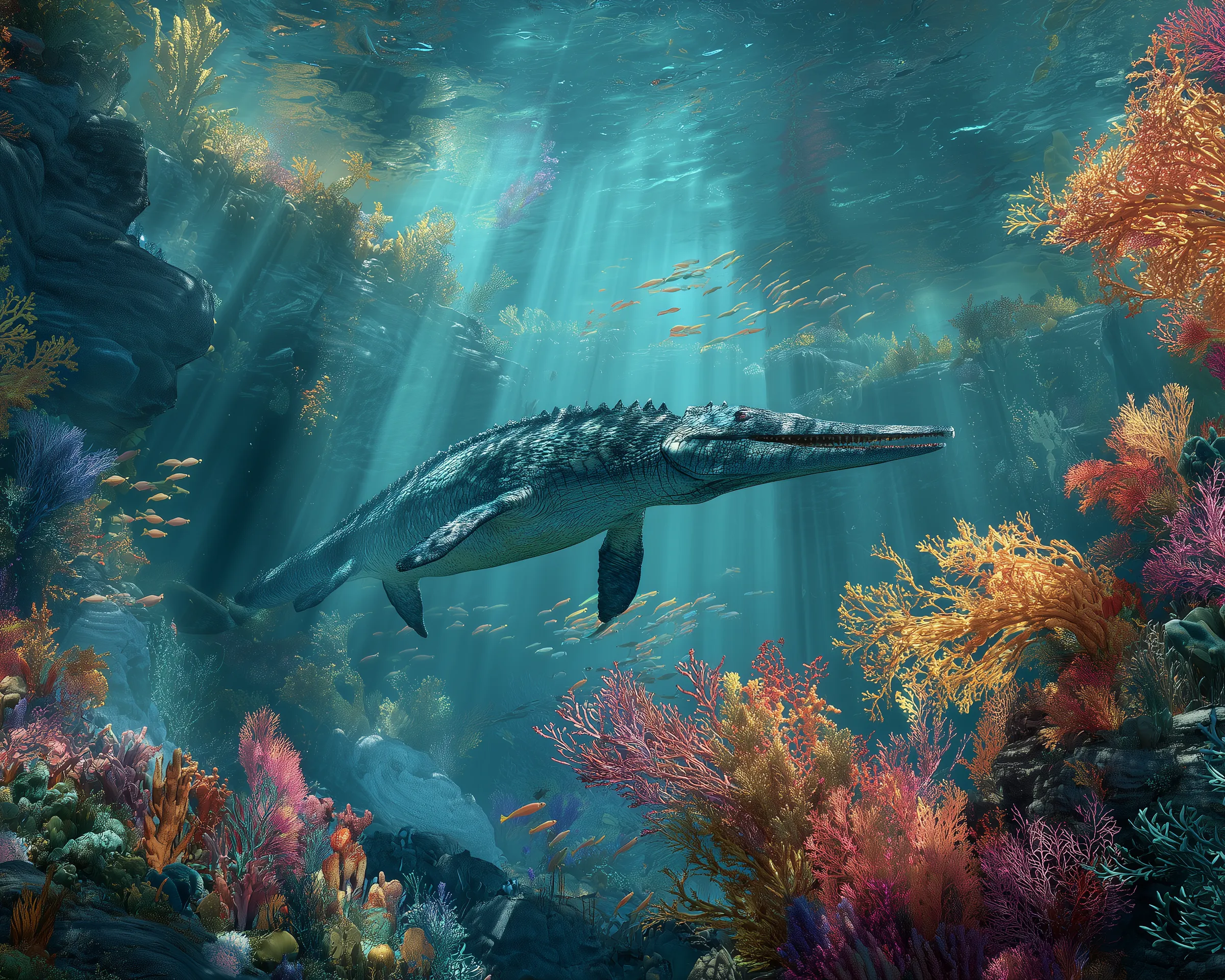 Scientifically accurate paleoart of Mosasaurus hoffmannii, an apex marine lizard predator from the Late Cretaceous, rendered in cinematic prehistoric detail.