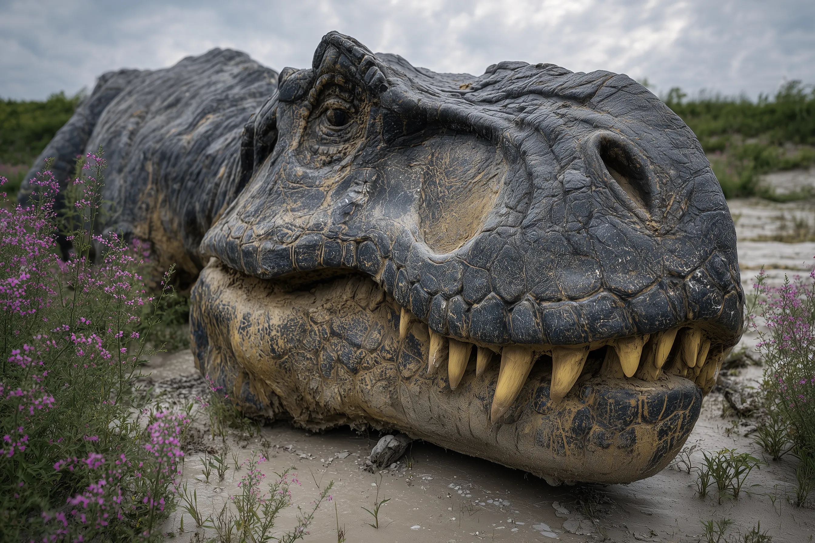 Scientifically accurate paleoart of Tyrannosaurus rex, an apex theropod predator with massive jaws and binocular vision from the Late Cretaceous, rendered in cinematic prehistoric detail.