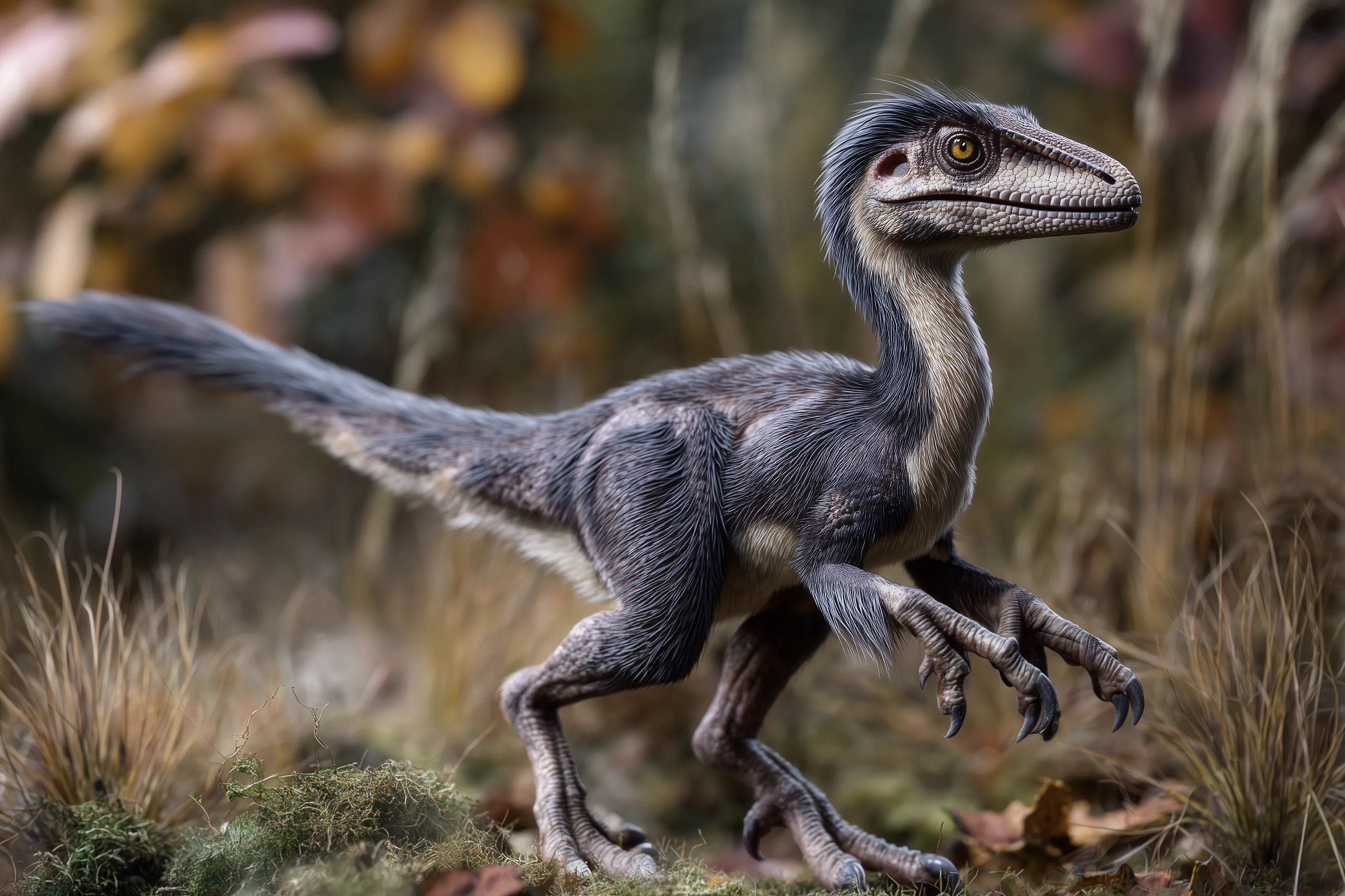 Scientifically accurate paleoart of Velociraptor mongoliensis, a feathered dromaeosaurid raptor with a sickle claw from the Late Cretaceous, rendered in cinematic prehistoric detail.